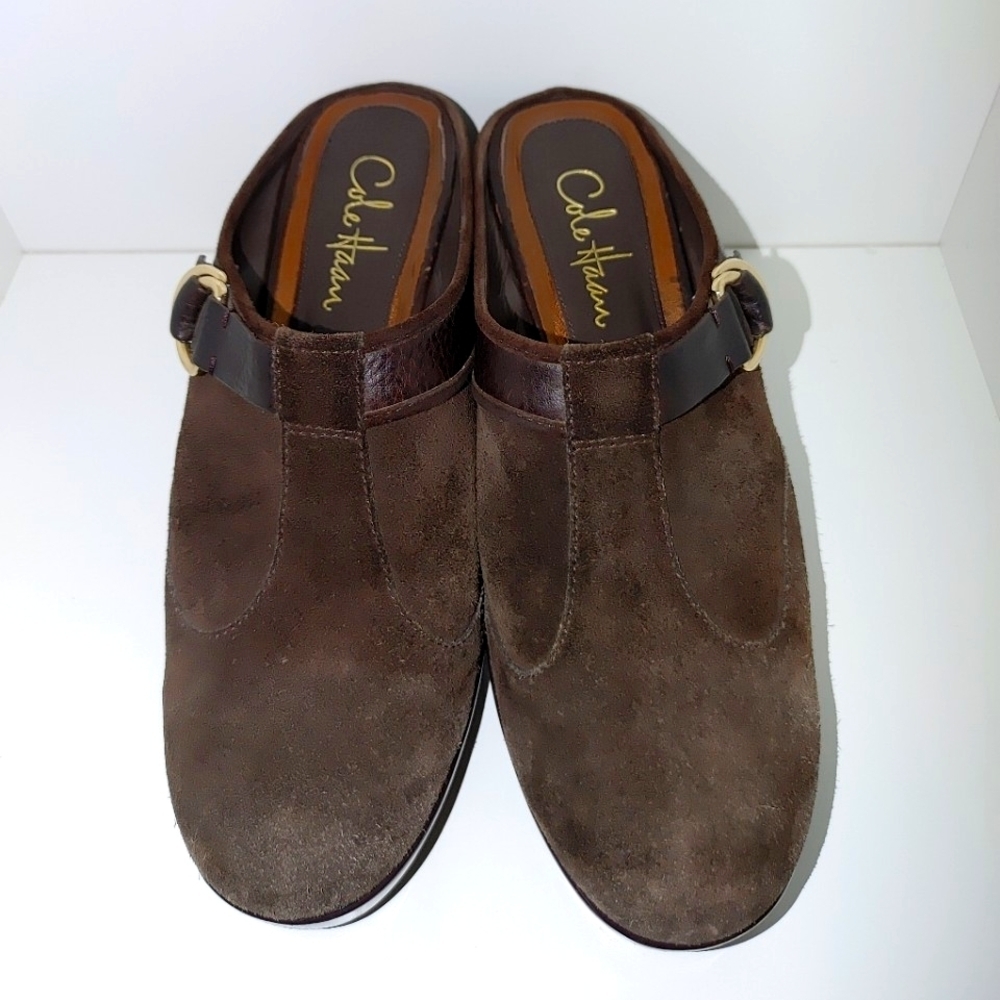 Cole Haan Brown Suede Nike Air Wedge Clog Shoes Size 8